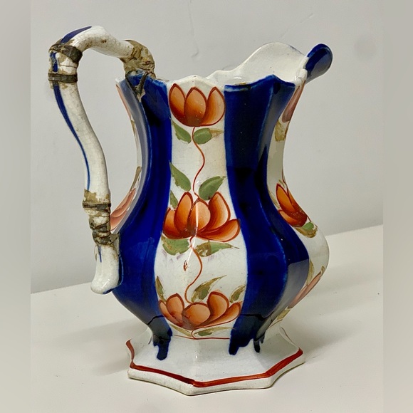 19th Century Antique Gaudy Welsh Glamorgan Pattern Footed Octagonal Luster Jug - Picture 2 of 13